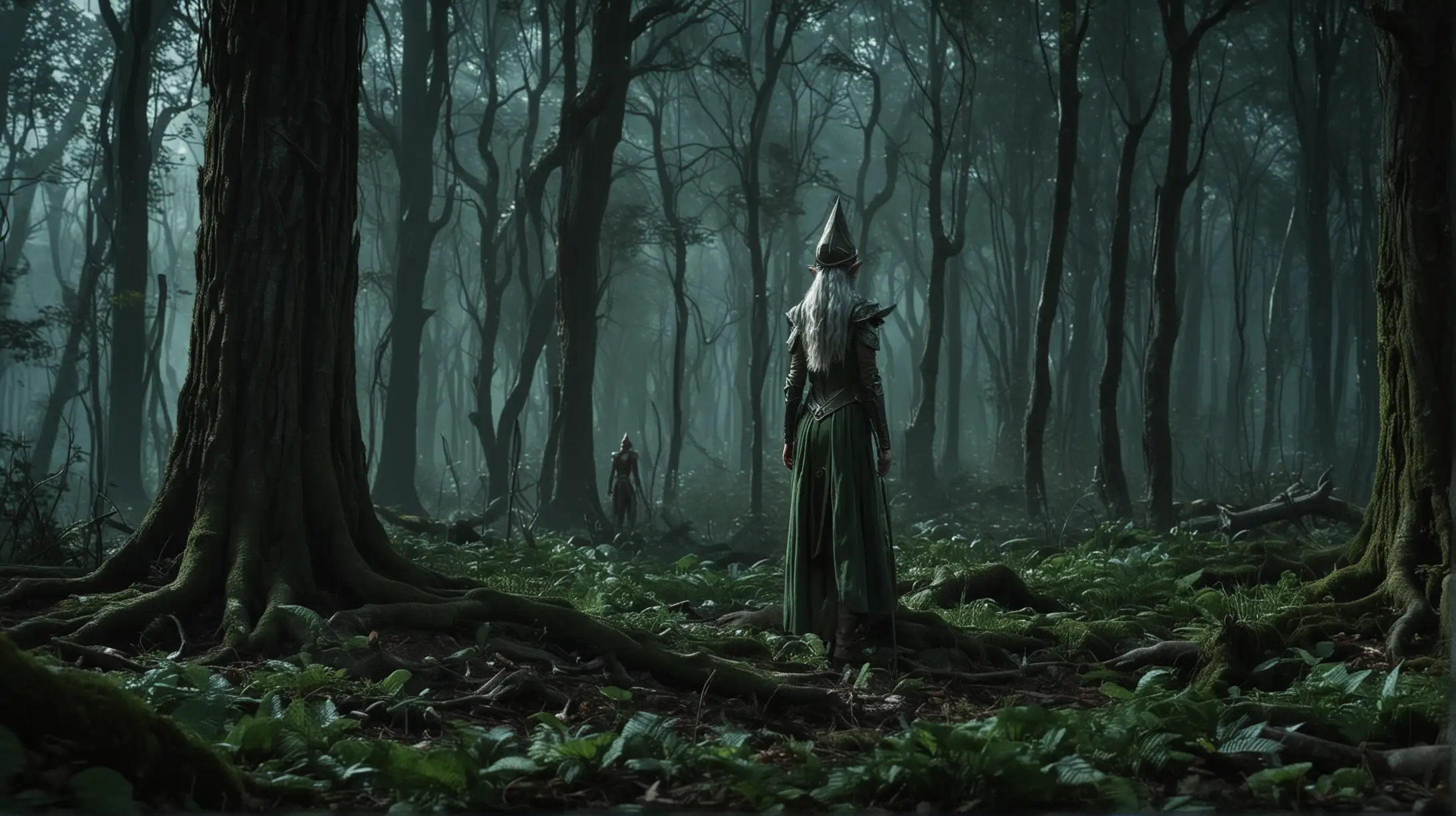 Elara the Wizard Elf and Warrior at the Edge of the Magical Forest