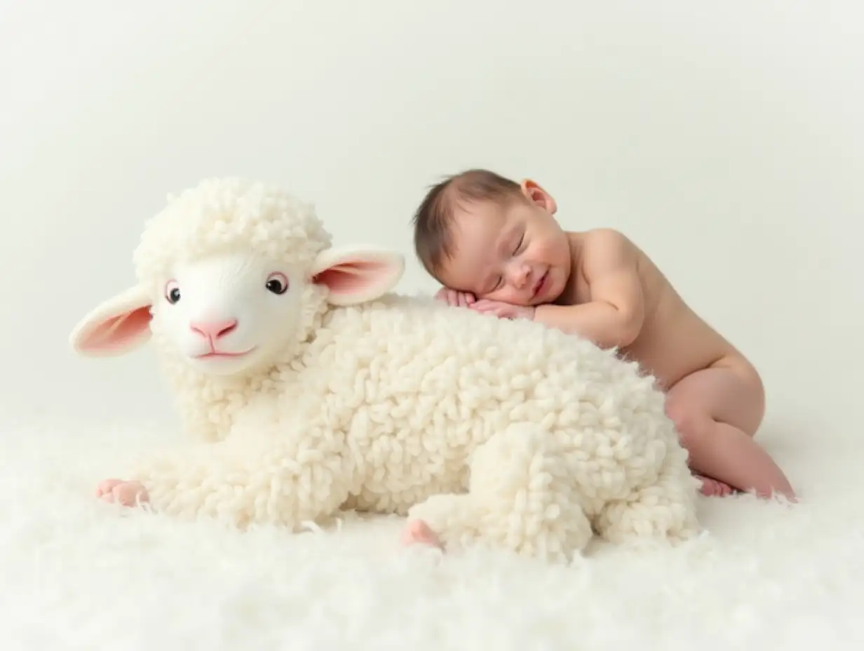 Peaceful-Baby-Sleeping-on-Fluffy-White-Sheep