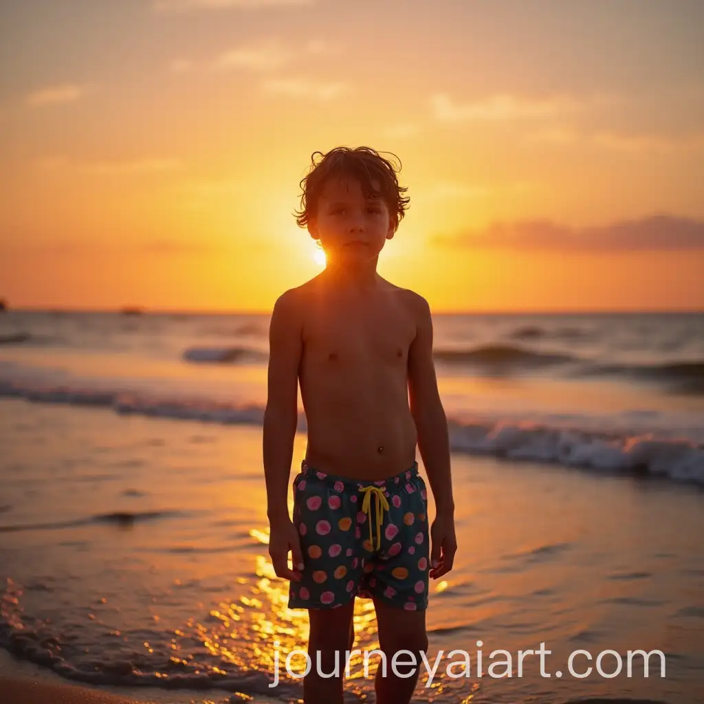 10YearOld-Boy-in-Wet-Speedos-at-the-Beach-During-Sunset