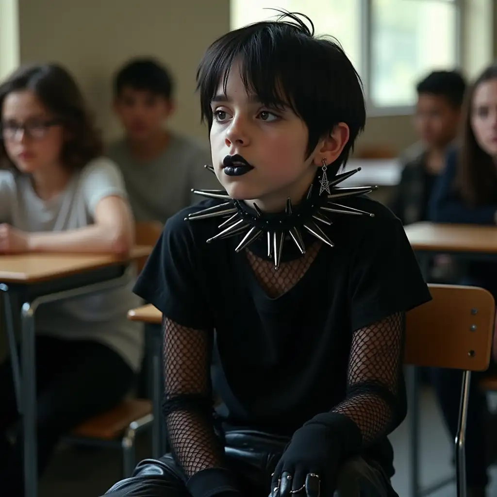 Gothic-Boy-in-Classroom-with-Pentagram-Earrings-and-Demon-Boots