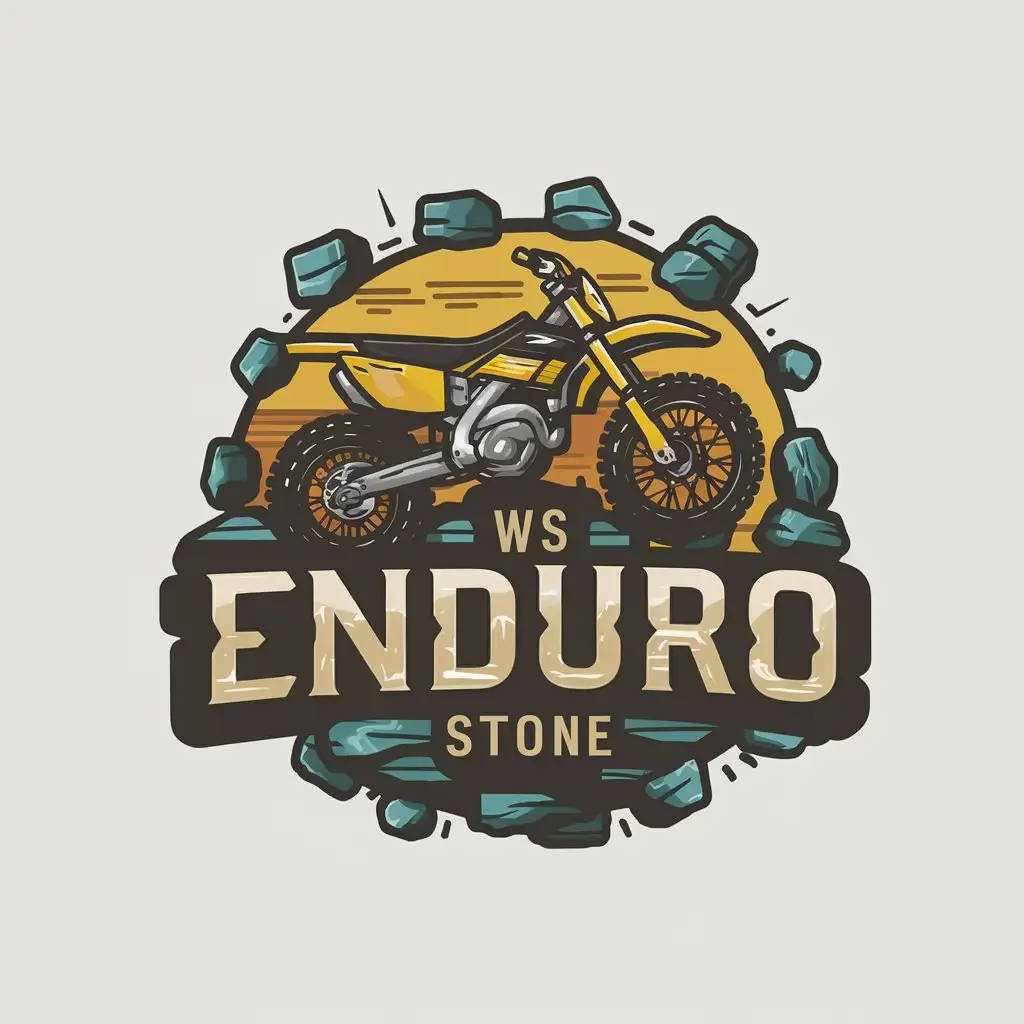 a vector logo design,with the text "ws enduro", main symbol:enduro motorcycle stone rock sand dust,complex,be used in Entertainment industry,clear background