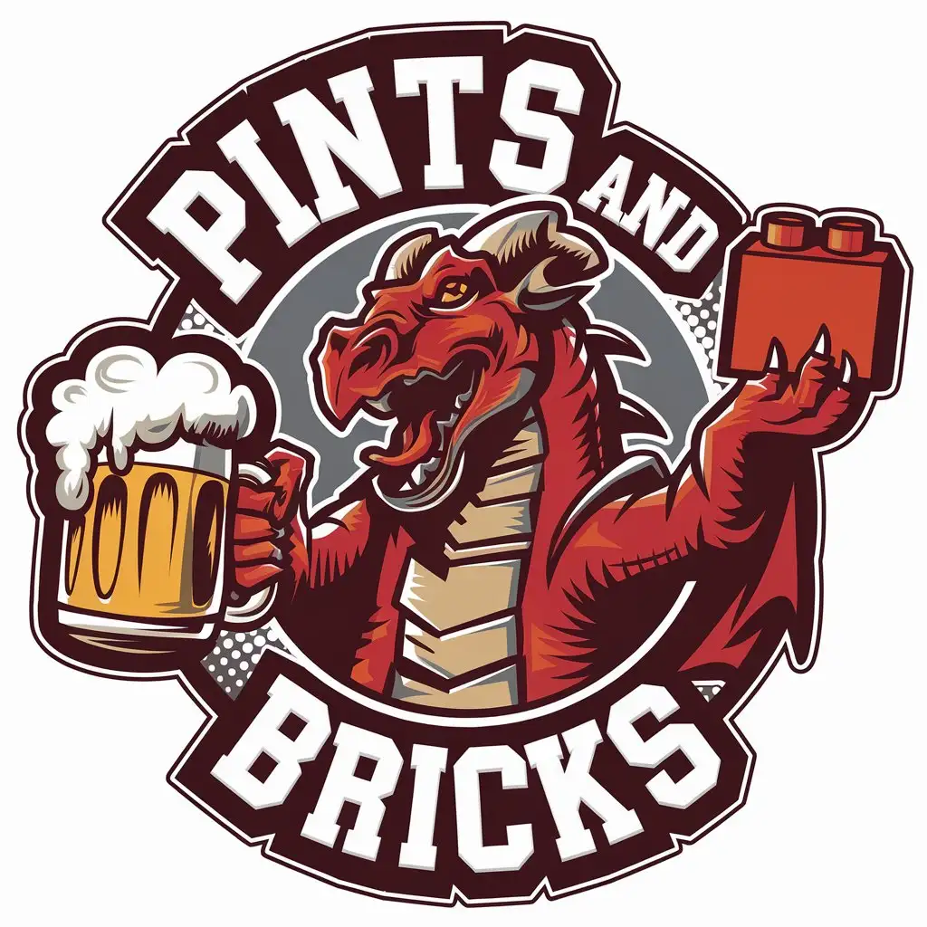 LOGO Design for Pints and Bricks Dungeon Dragon LEGO Theme with Beer Element