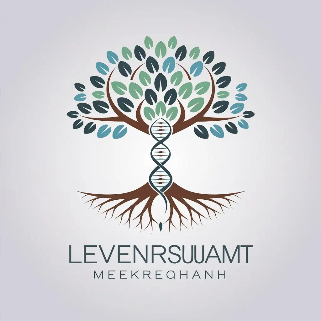 LOGO Design for Lebensbaum Stylized Tree with DNA Helix Trunk Green and Blue Leaves and Modern Professional Font