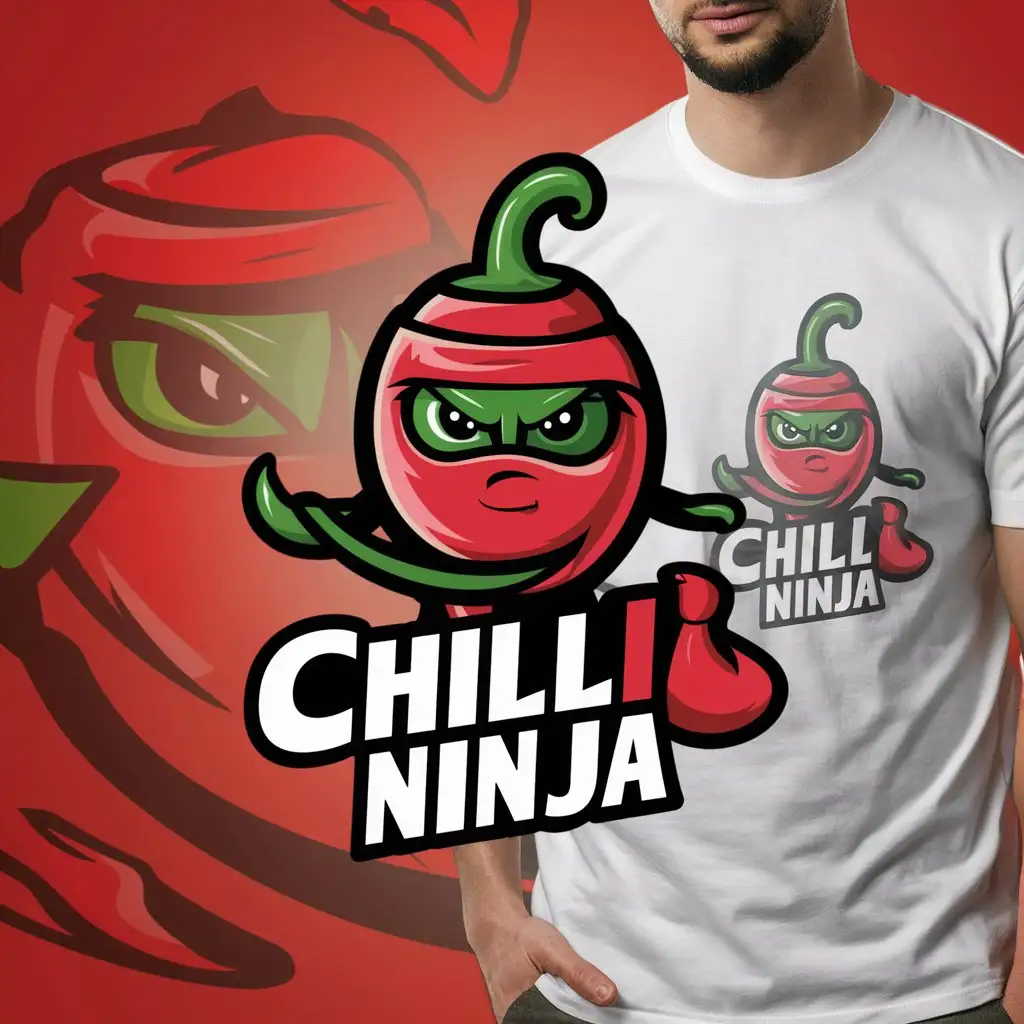 LOGO Design For Chilli Ninja Playful Chilli Mascot with Fierce Expression on White Background