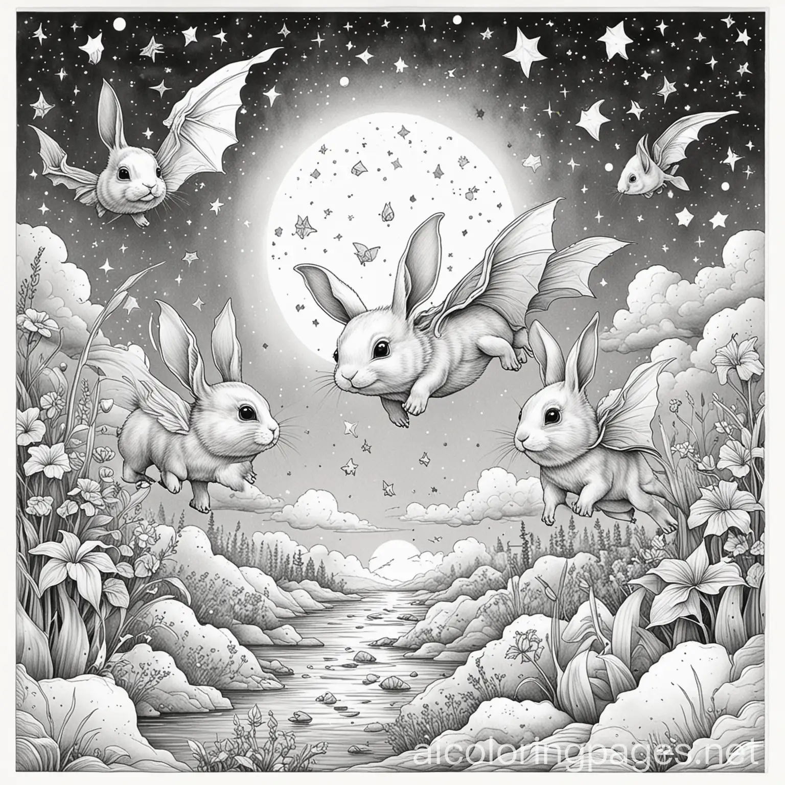 Bunny-Rabbits-Riding-Bats-Under-a-Starry-Sky-with-Goldfish