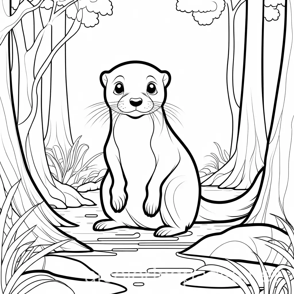 Scared-Otter-Lost-Near-Trees-Coloring-Page