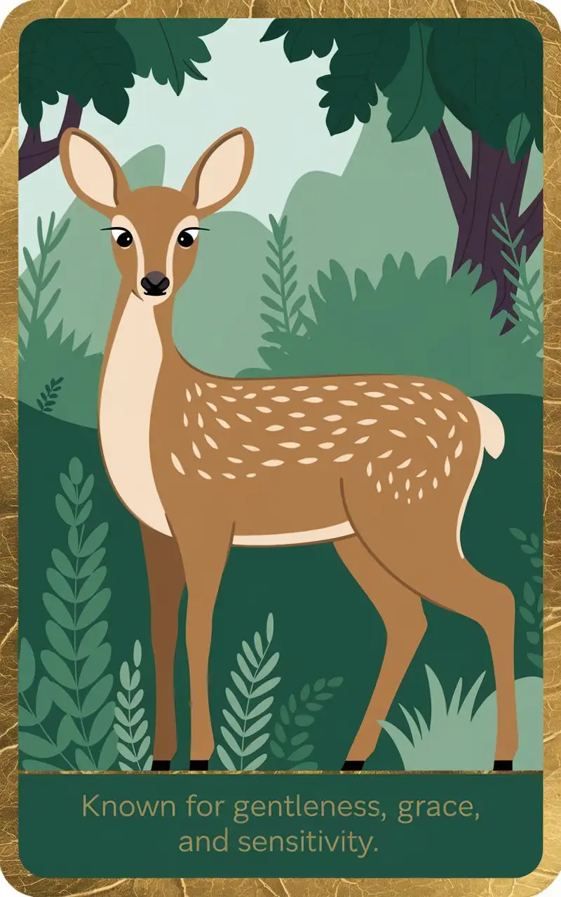 DeerThemed Oracle Card with Gold Border