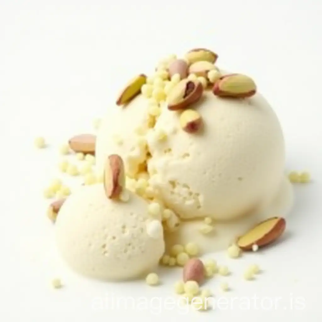 scoop of cream ice cream with pistachios in white background