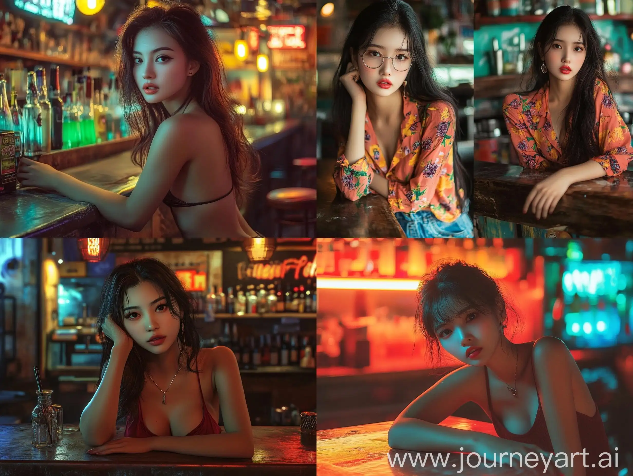 Stylish-Vietnamese-Woman-at-Retro-Bar