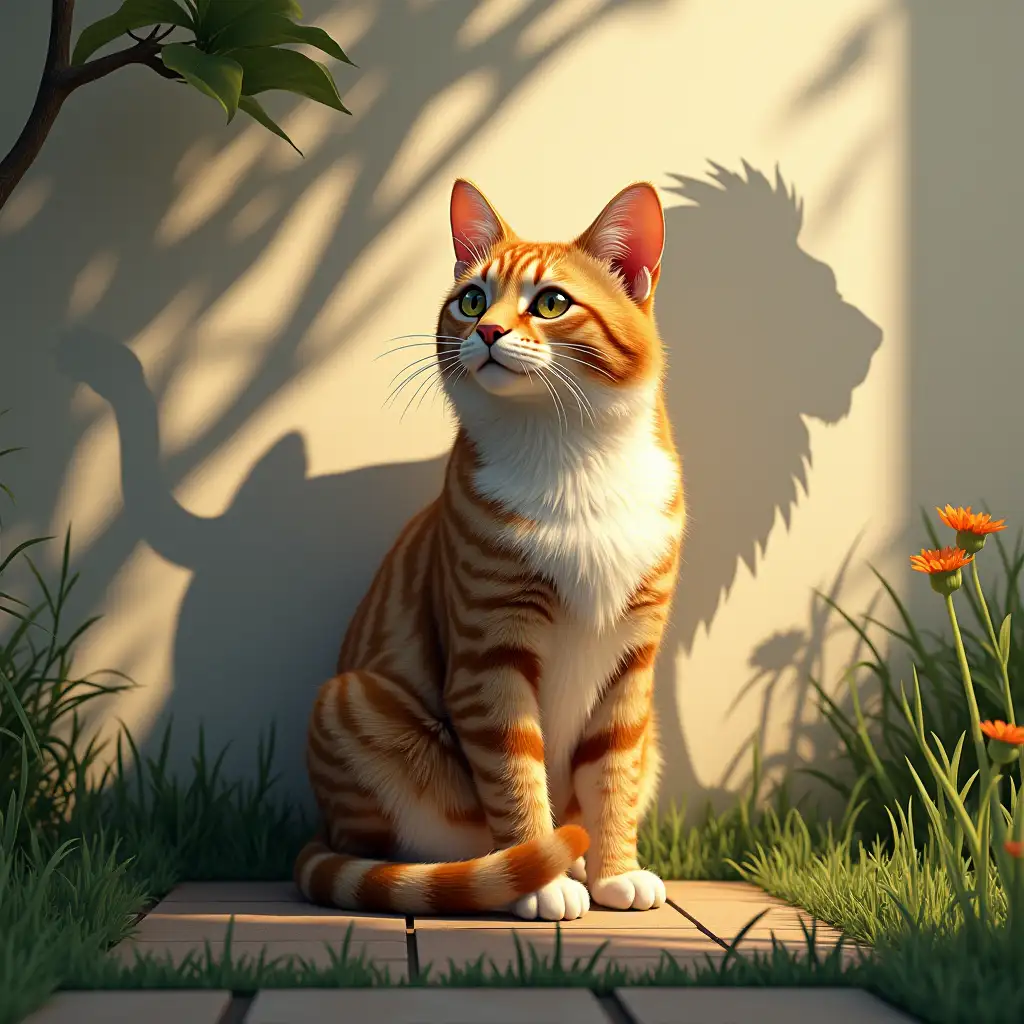 Photorealistic-Cat-in-Garden-with-Lion-Shadow