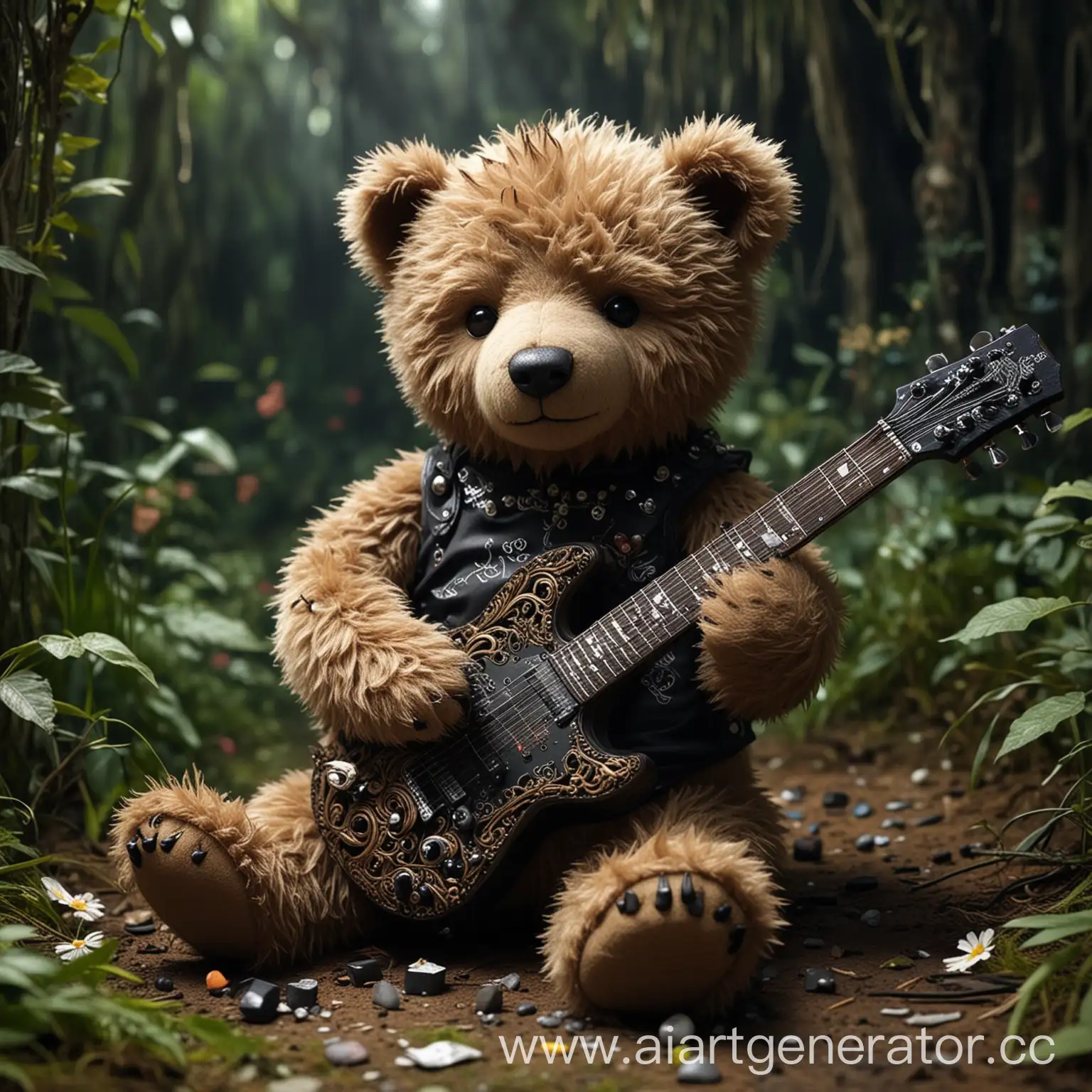 Teddy-Bear-in-Desolation-Depiction-of-Decay-and-Tragedy-with-Guitar-and-Drugs