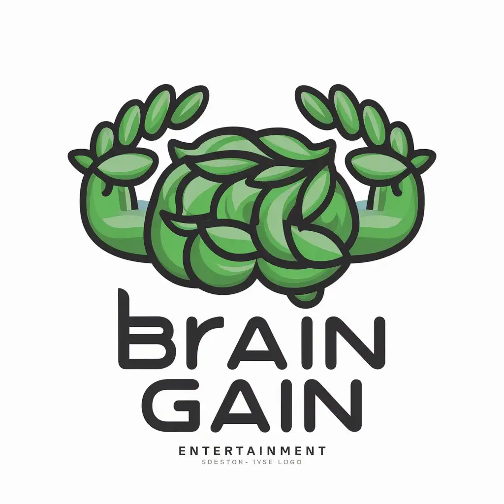 LOGO-Design-For-Brain-Gain-Organic-Brain-with-Bodybuilder-Hands-in-Greenery-Theme