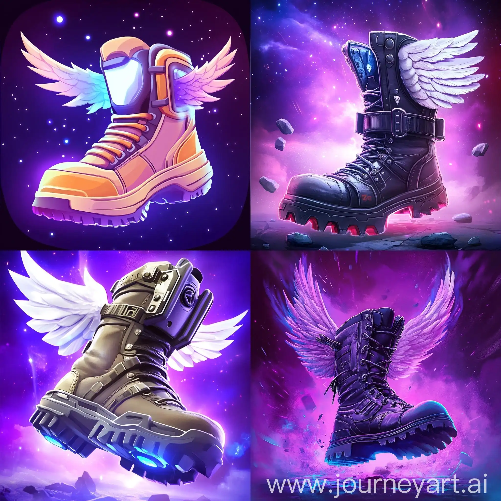 Winged-Boot-Icon-on-Purple-Background-with-Gravity-Mode-Symbol