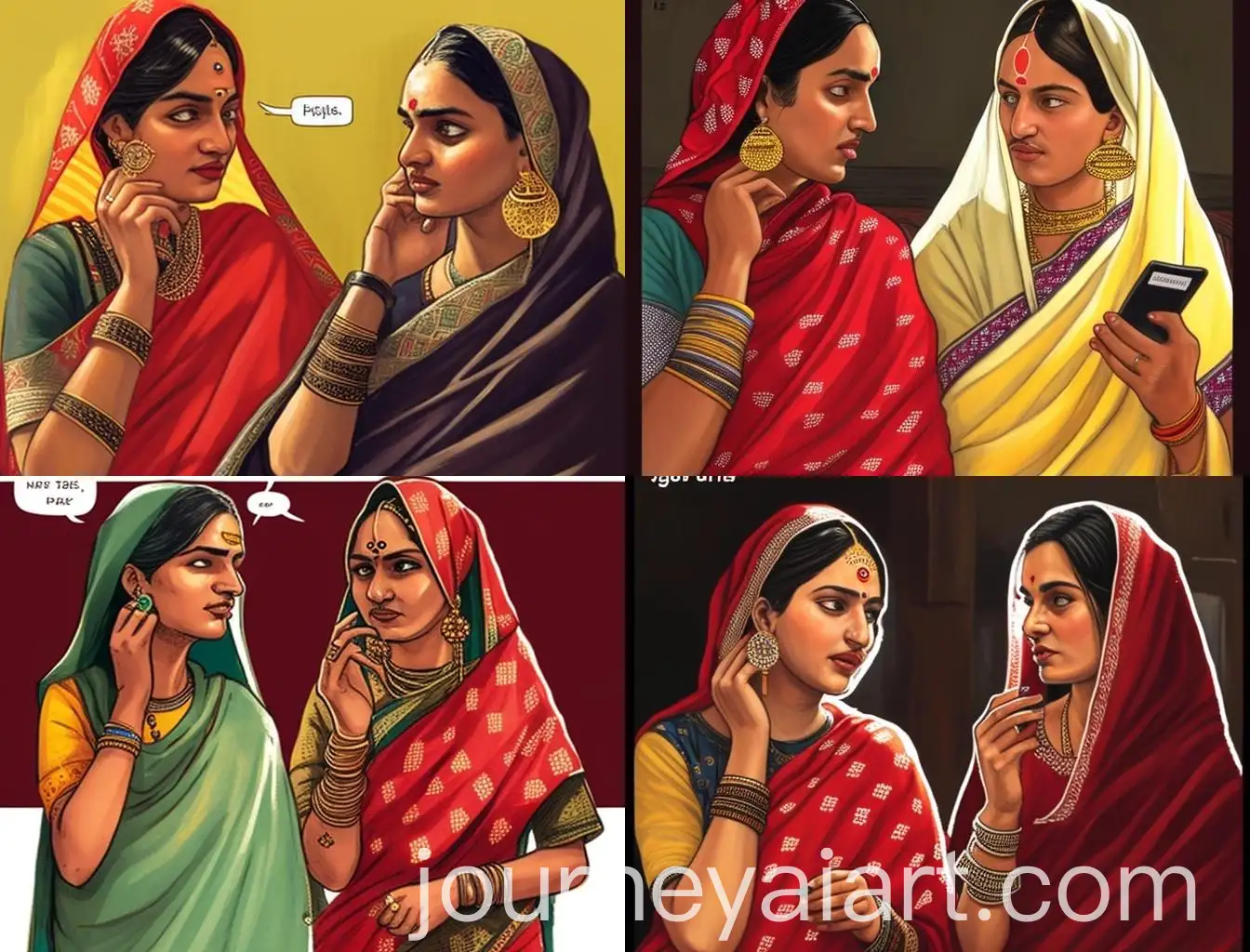 Two-Pakistani-Women-Talking-with-Dupattas-and-Smartphone