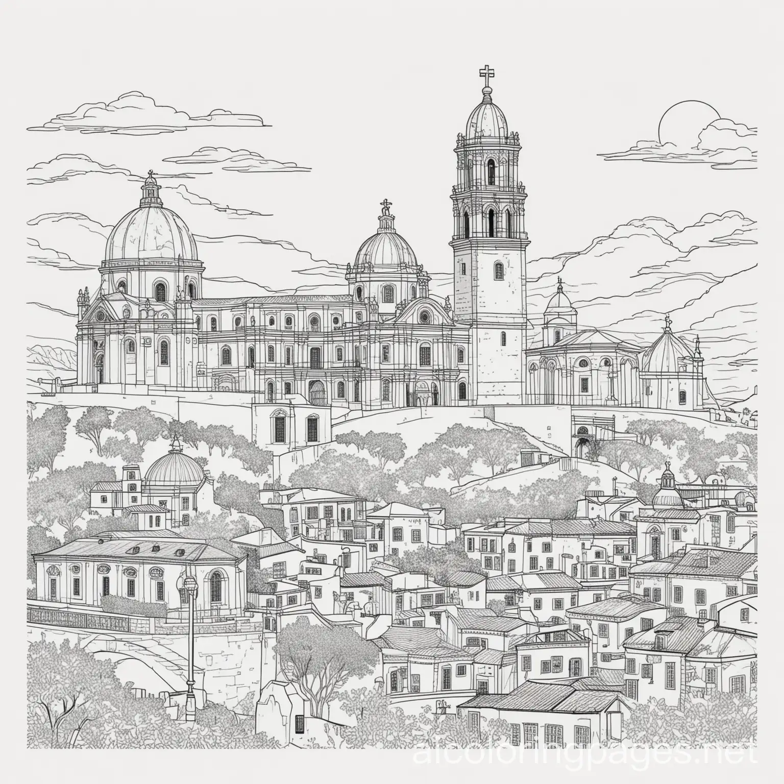 Portuguese-Monuments-Coloring-Page-Black-and-White-Line-Art-for-Kids