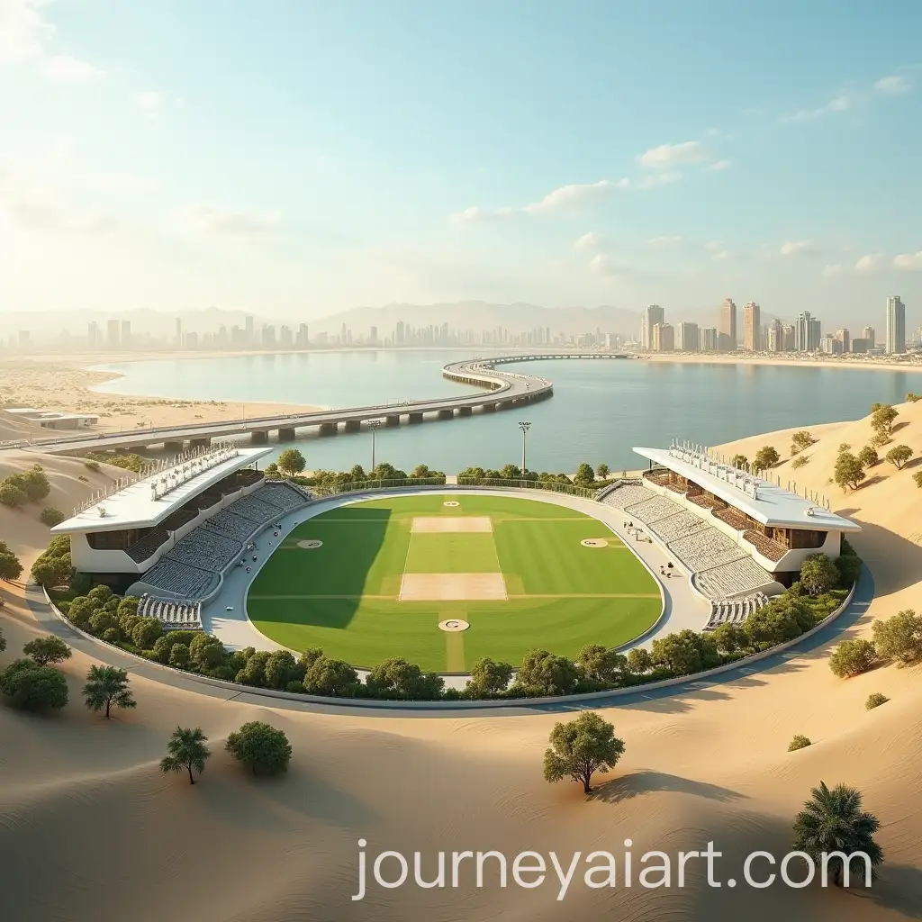 Desert-Cricket-Stadium-with-Connecting-Bridge-Near-City-and-Gulf