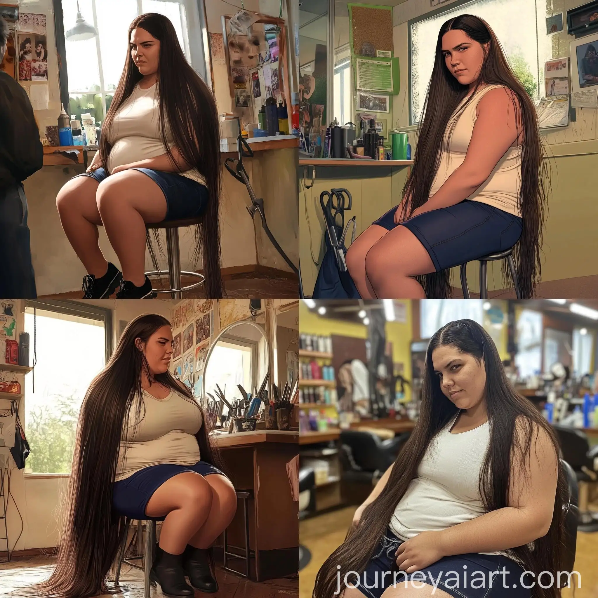 PlusSized-Woman-with-Longest-Thickest-Hair-Barbershop-Scene