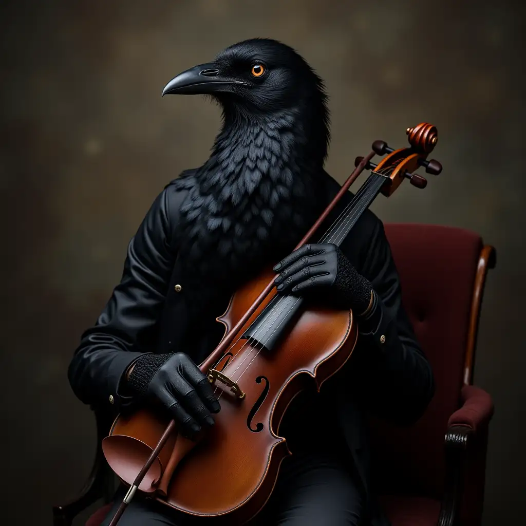 Surreal-Black-Crow-Portrait-on-Violin-with-Dark-Tones