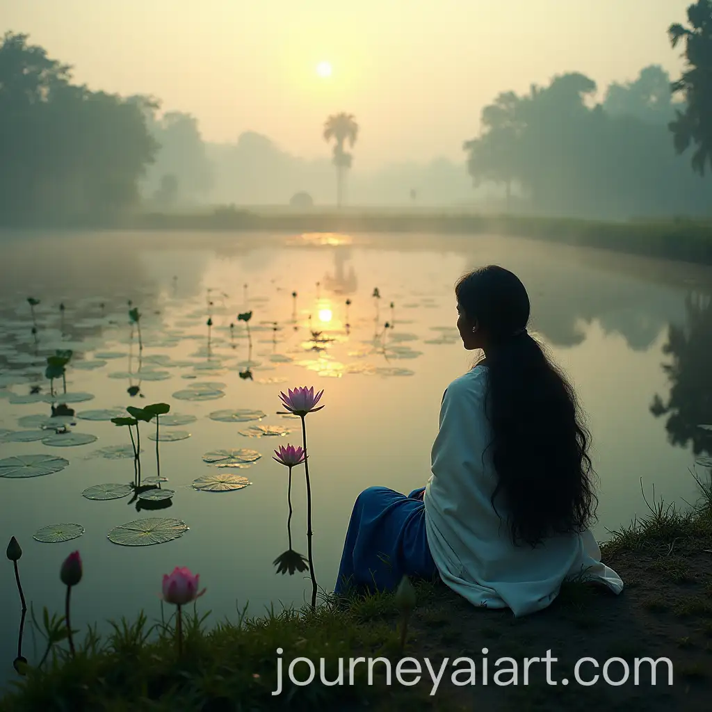 Tranquil-Winter-Morning-in-a-Rural-Bangladeshi-Village-with-Lotus-Pond