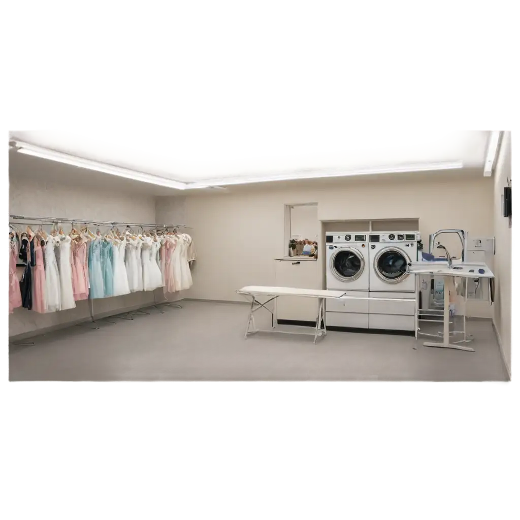 HighQuality-PNG-Image-of-a-Small-Laundromat-in-a-Bridal-Shop-with-Wedding-Dresses-and-Professional-Ironing-Board