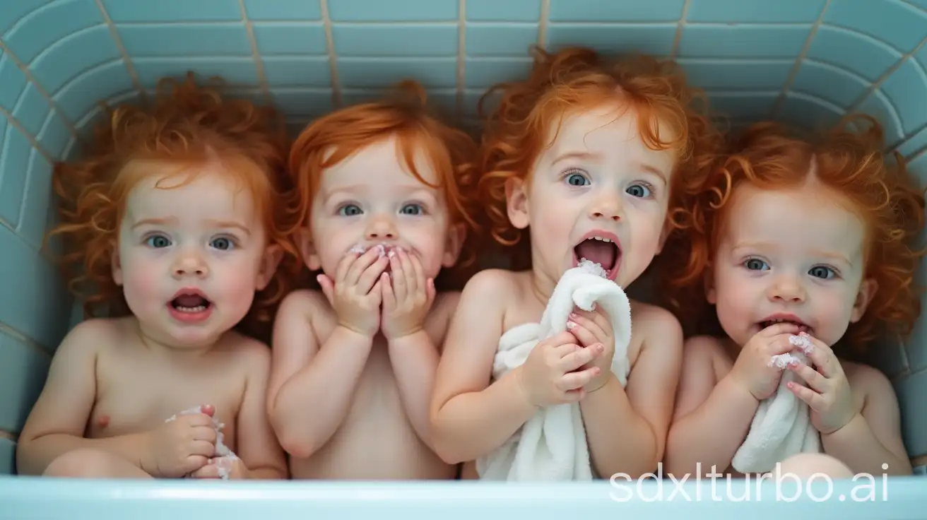 Adorable-Redhead-Girls-Washing-Their-Mouths-in-Preschool-Bathtub