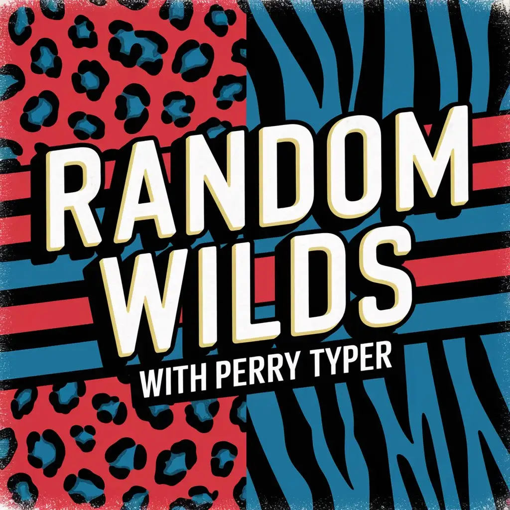 Vibrant Podcast Logo with Red and Blue Animal Prints Random Wilds with Perry Typer