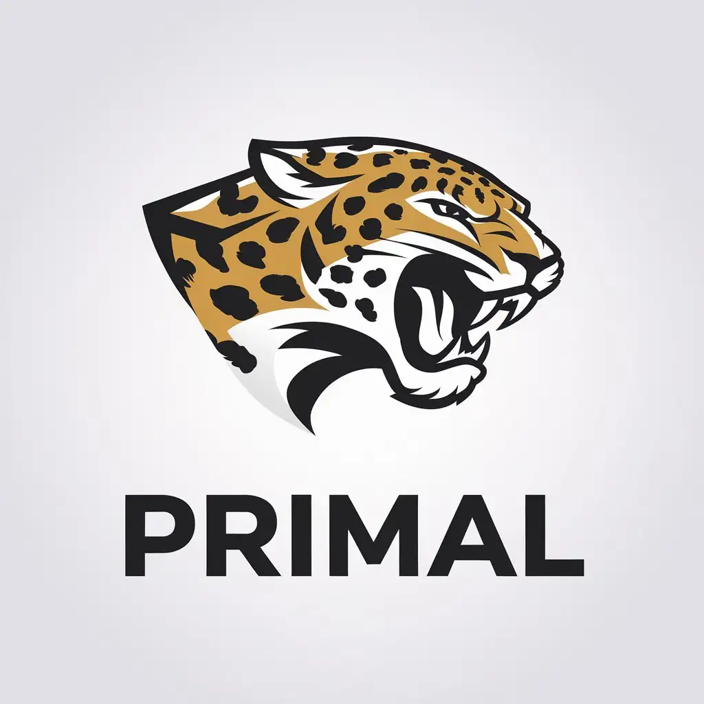 LOGO Design for Primal Minimalist Grinning Jaguar Head in Profile for Sports Fitness