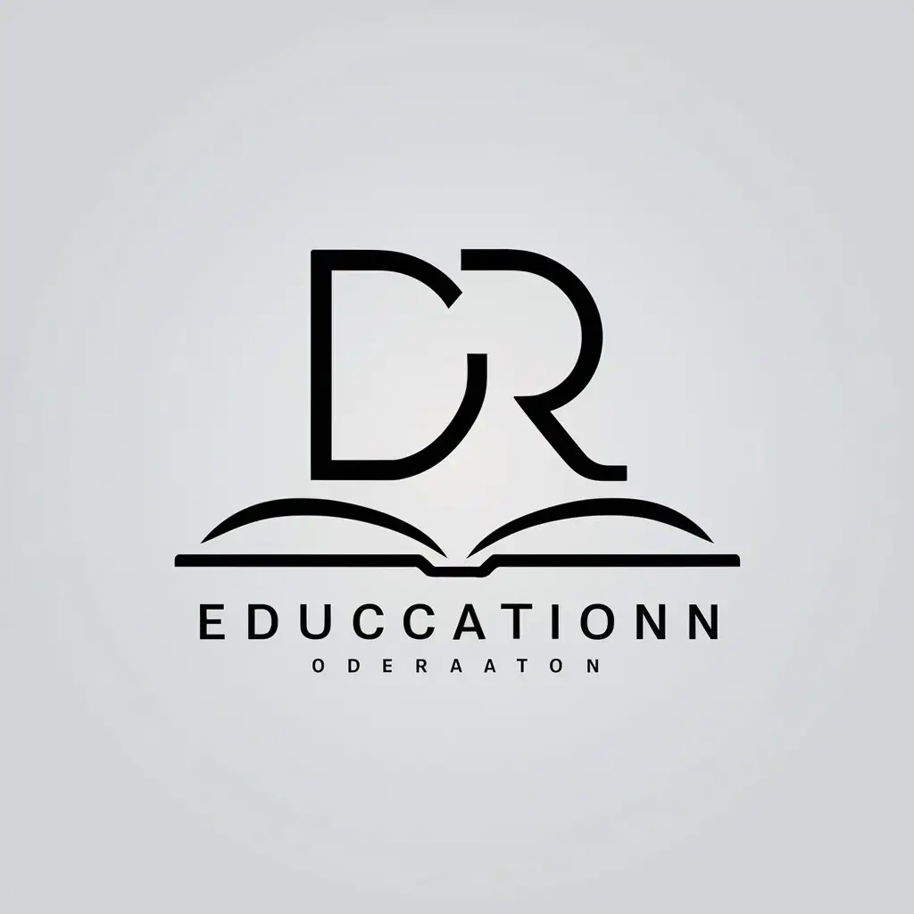 a logo design,with the text "DR", main symbol:Letter DR, combine with the book,Minimalistic,be used in Education industry,clear background