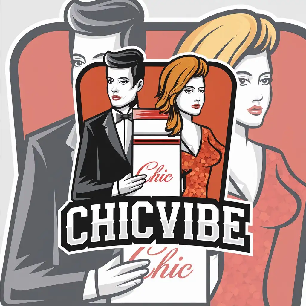 LOGO Design for ChicVibe Modern Vector with Man and Woman Cigarette Box Symbol for Store