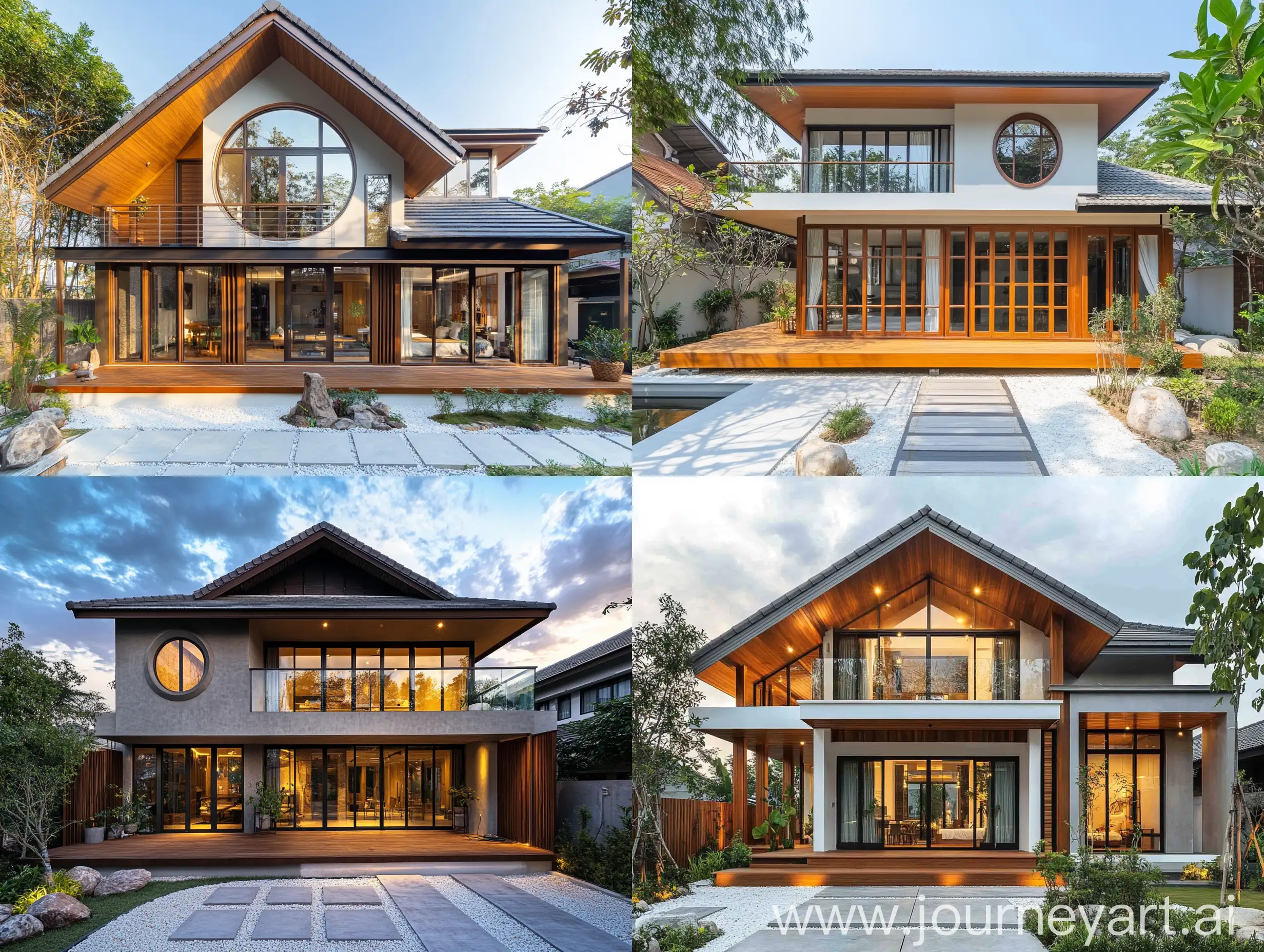 Modern-ThaiStyle-TwoStory-House-with-Gabled-Roof-and-Circular-Glass-Window