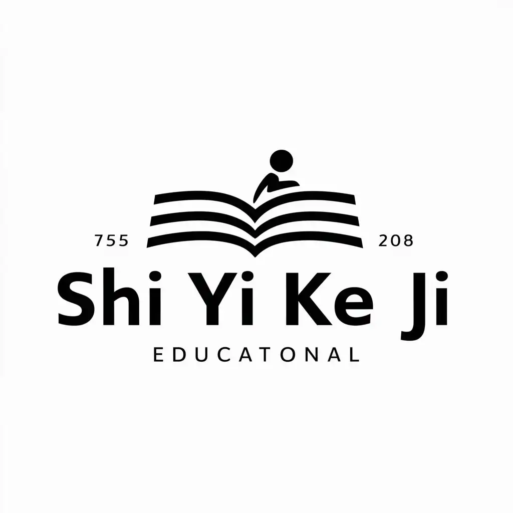 a logo design,with the text "Shi Yi Ke Ji", main symbol:book, small person,Moderate,be used in Education industry,clear background