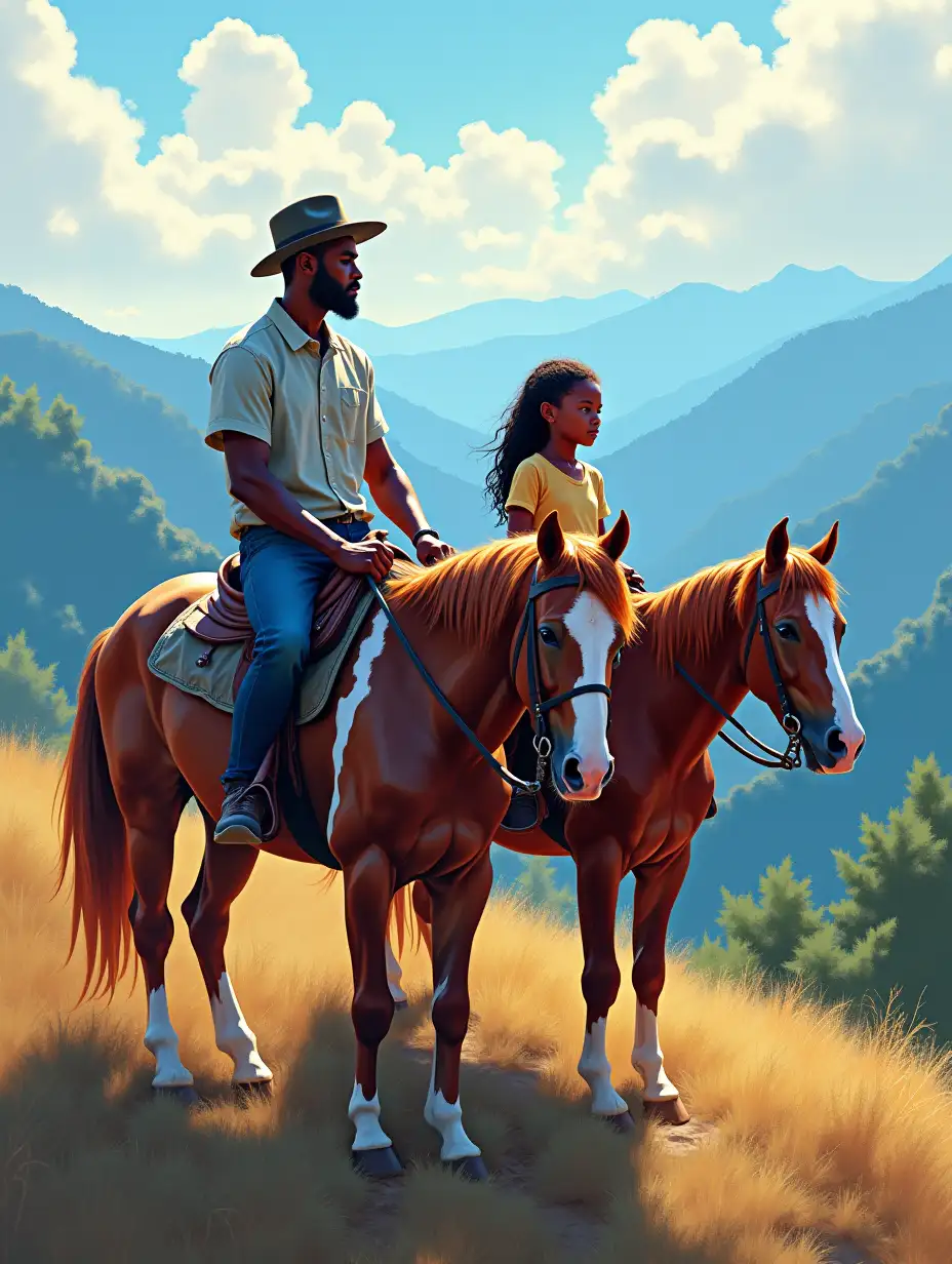 Father and Daughter Riding Horses in the Blue Ridge Mountains