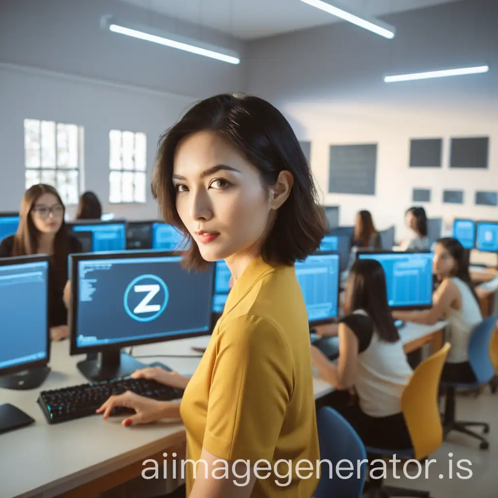 Female-Computer-Teacher-Leading-Lesson-in-Classroom-with-Female-Students-in-Computer-Lab