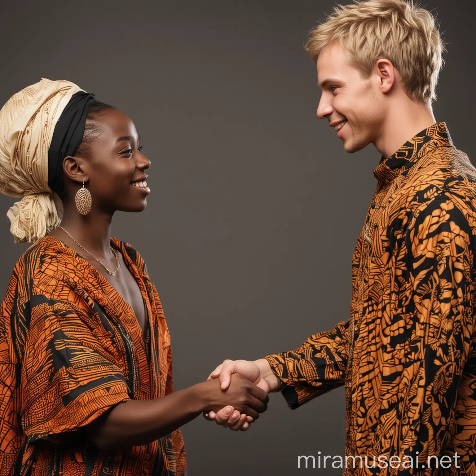 Cultural Diversity Caucasian Man and African Woman Handshake