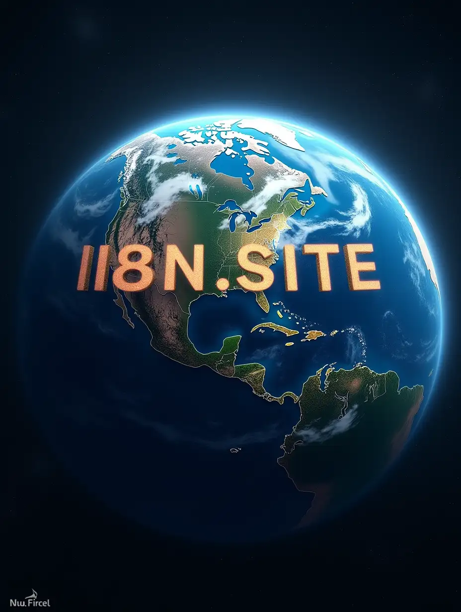 View of the Earth from space, with the Earth's seas spelled out as the characters I18N.SITE