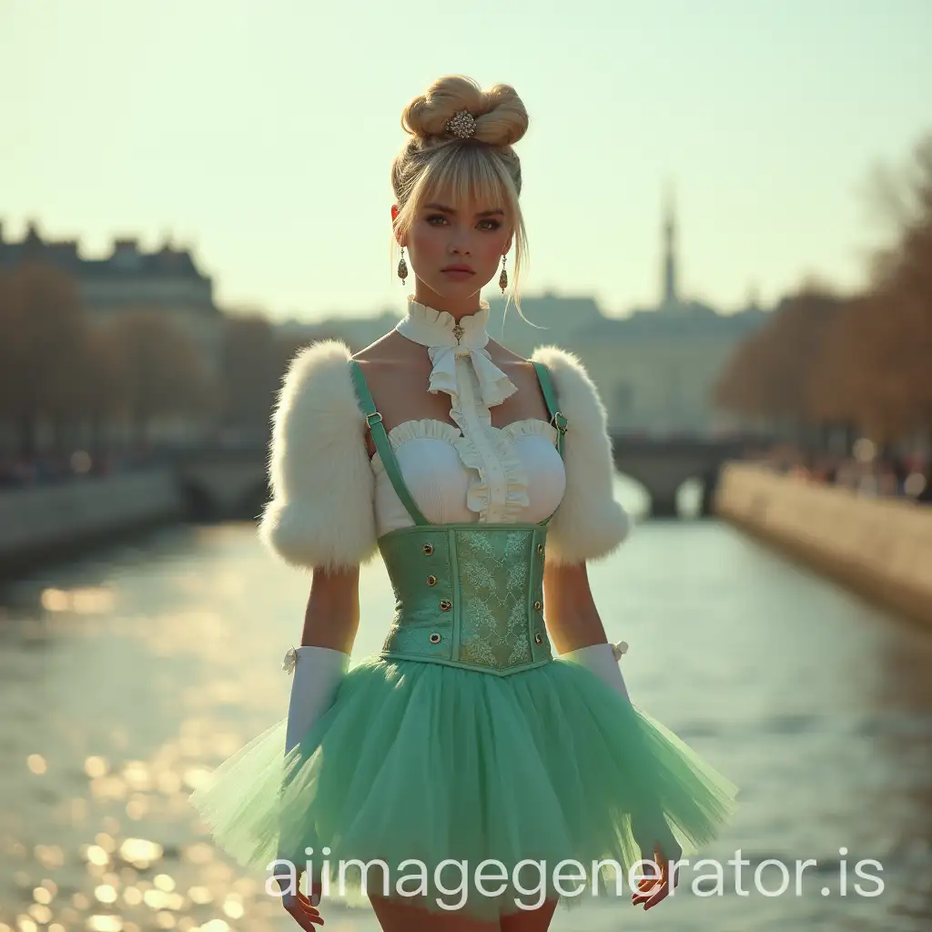 Blond-Russian-Model-in-Dandy-Fashion-with-Emerald-MinkFur-Bolero-on-Paris-Catwalk