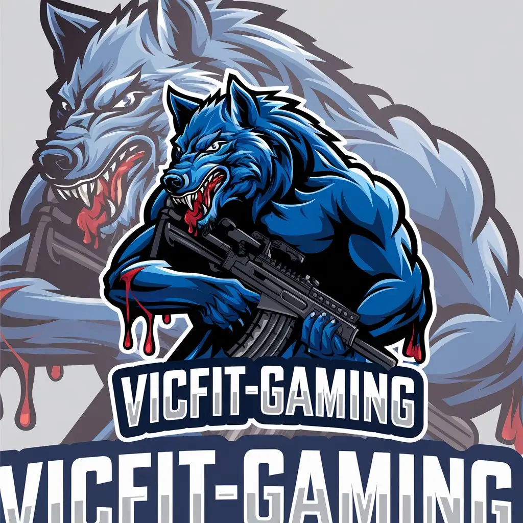 LOGO-Design-for-VicFitGAMING-Military-Wolf-with-Weapon-Royal-Blue-and-Purple-Video-Game-Industry