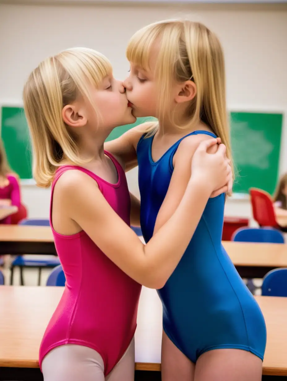 Two-10YearOld-Girls-Kissing-and-Hugging-in-Middle-School-Classroom