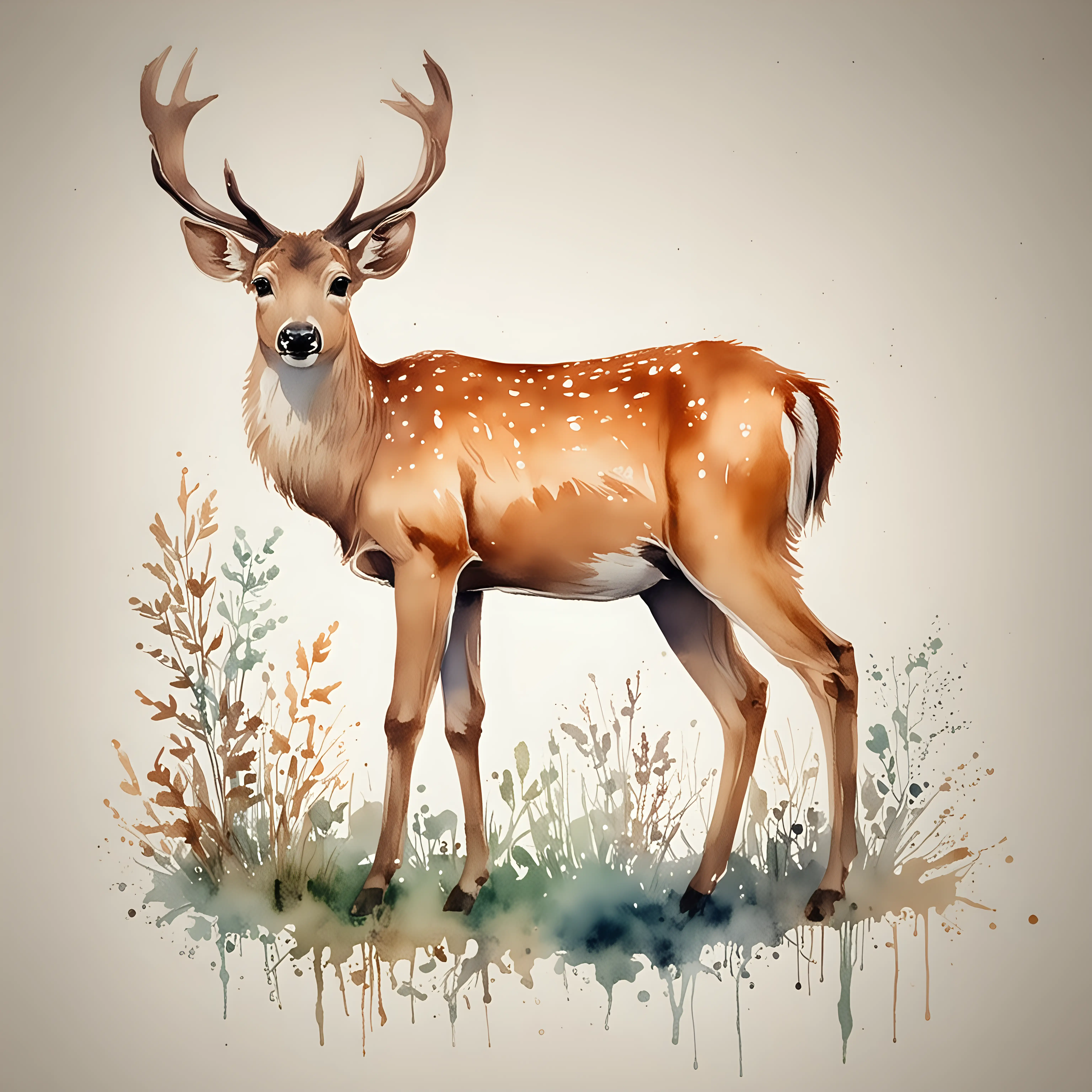 Serene Watercolor Portrait of a Majestic Deer in Nature