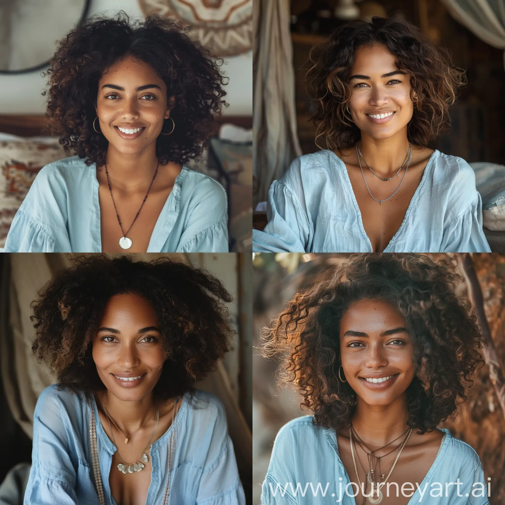 Portrait-of-a-Woman-with-Radiant-Skin-and-Curly-Hair-in-Blue-Shirt