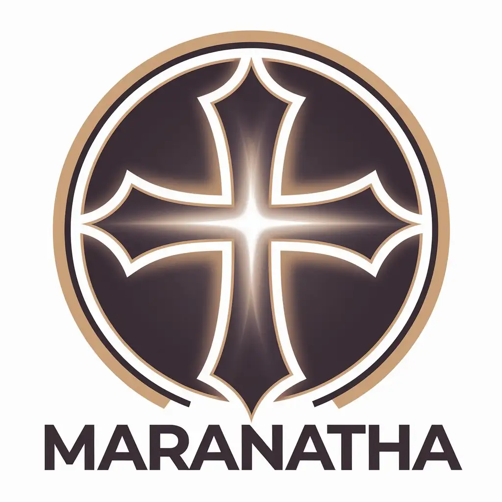 LOGO-Design-For-Maranatha-Christian-Cross-Two-Fingers-Glow-Symbol-in-Circle