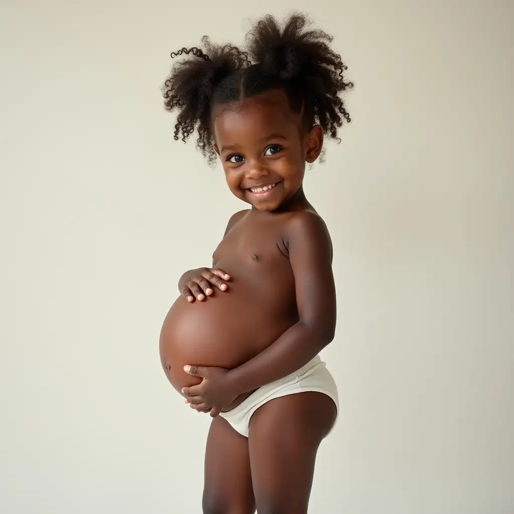 Happy-Young-African-Girl-with-Slim-Body-and-Large-Belly-in-Spandex-Shorts