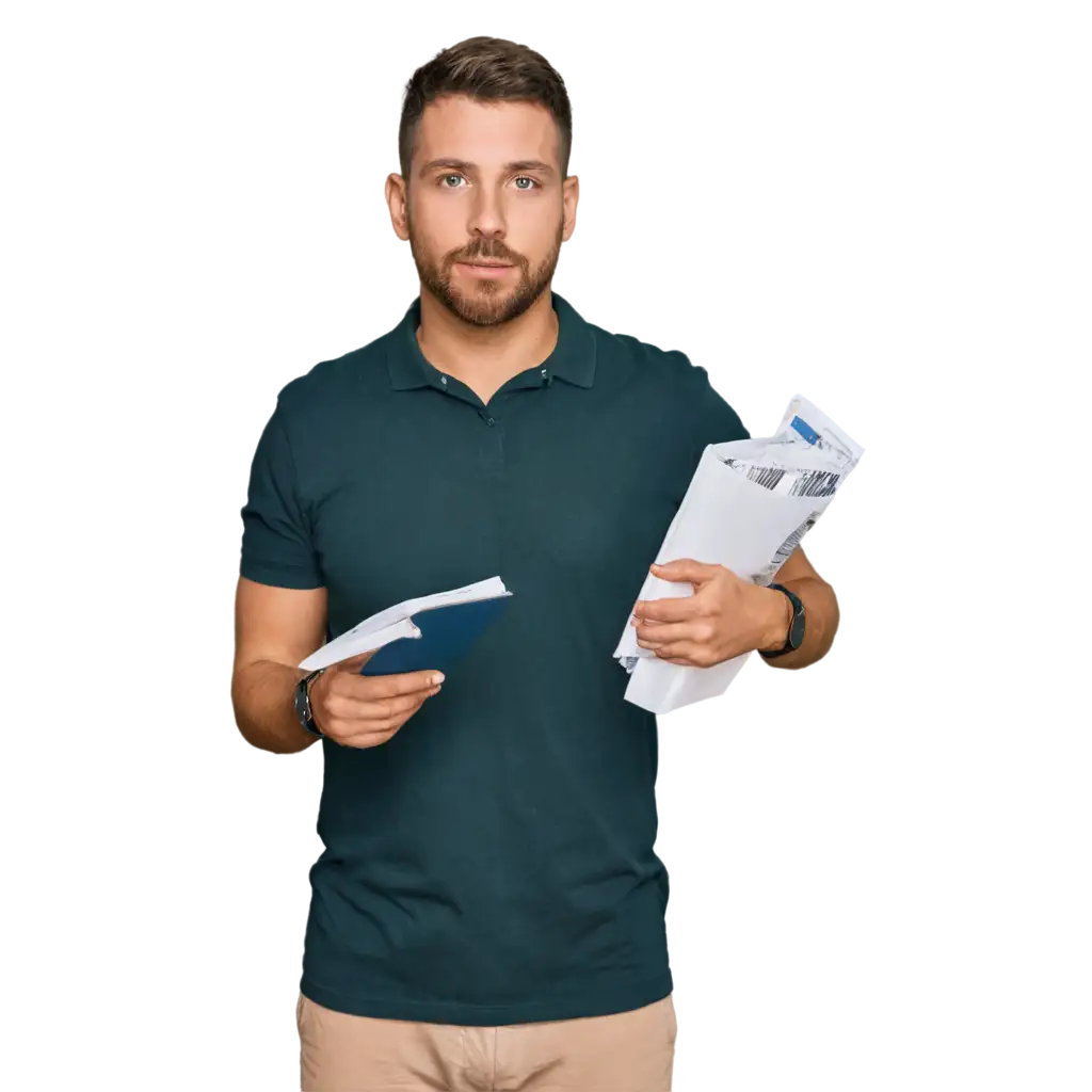 man with papers on hand