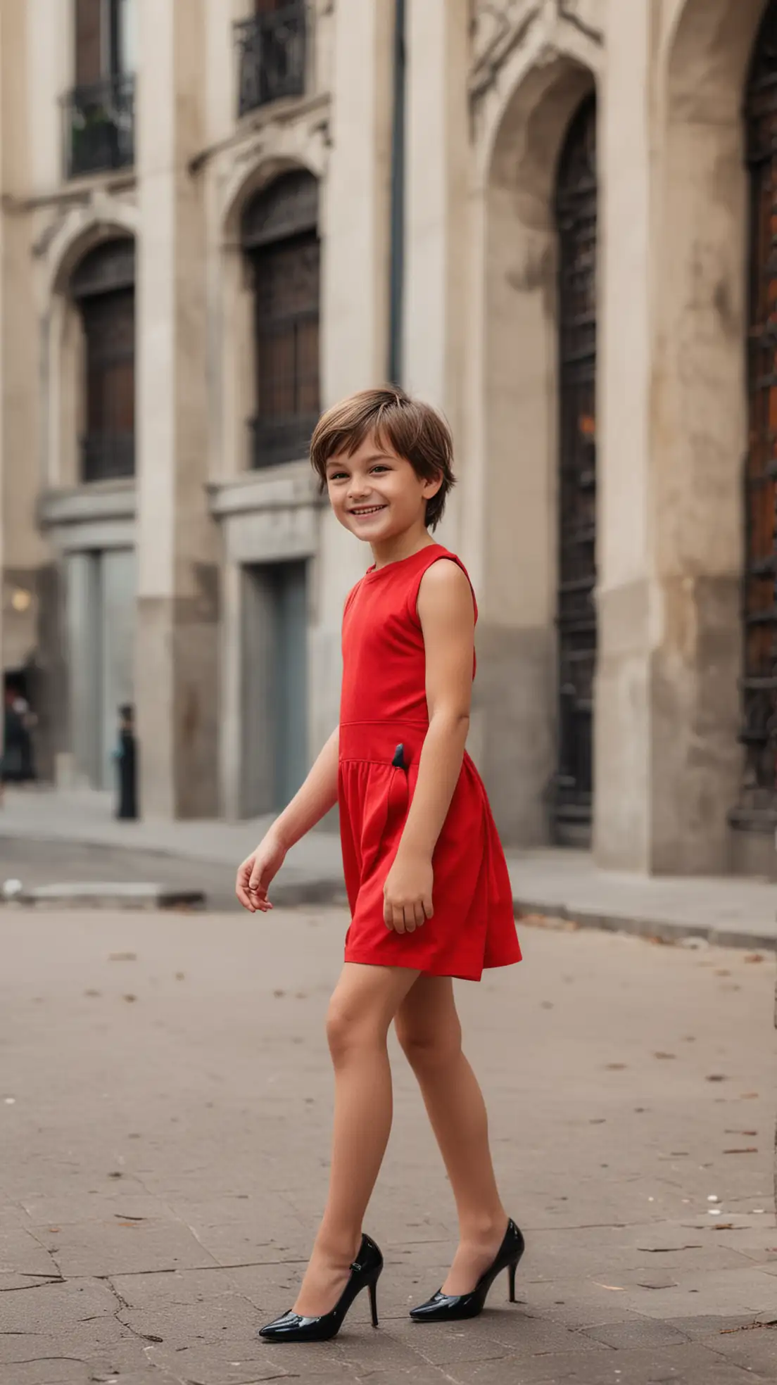 Young-Boy-in-Red-Dress-and-Black-High-Heels-Smiling-in-City