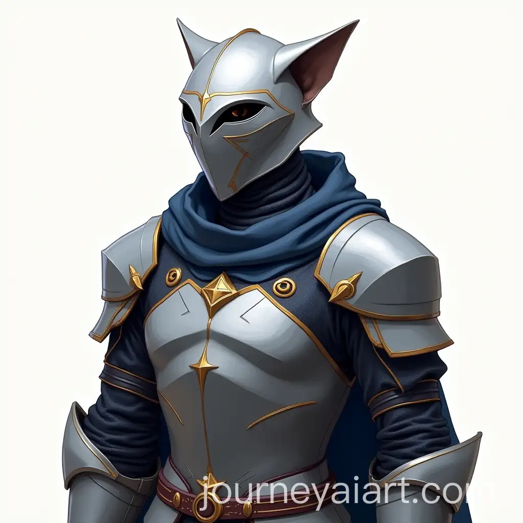 Elegant-FelineInspired-Silver-Armor-with-Navy-Blue-Tabard-and-Gold-Details