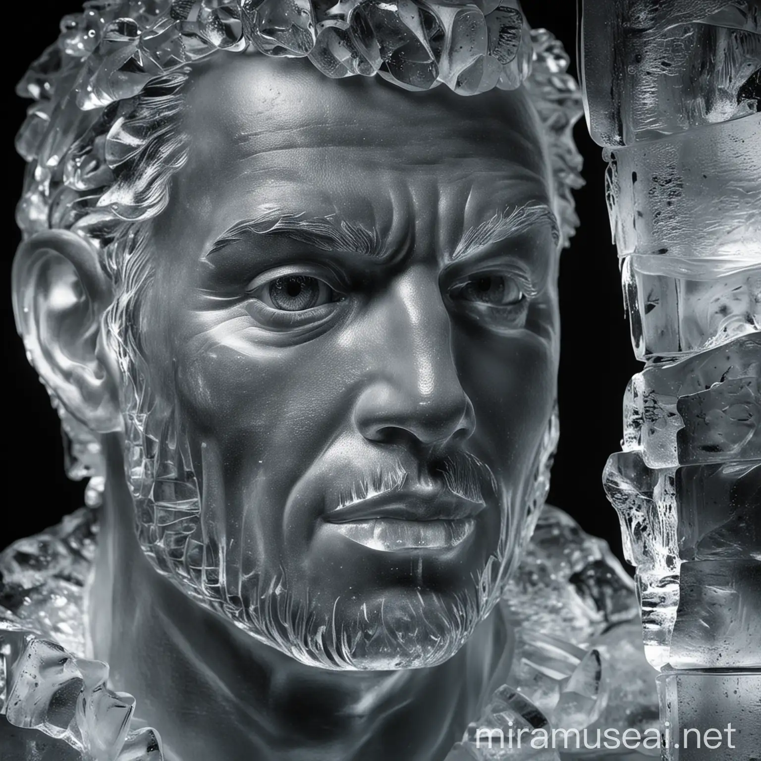 Captivating Ice Sculpture Portrait of a Man