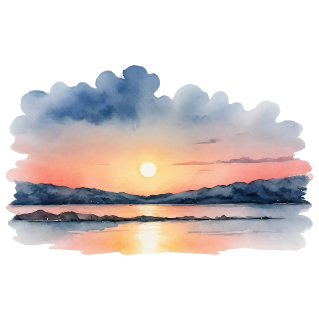 Stunning-Watercolor-Sunset-with-Moon-in-PNG-Format-Captivating-Nature-Art-Without-Background