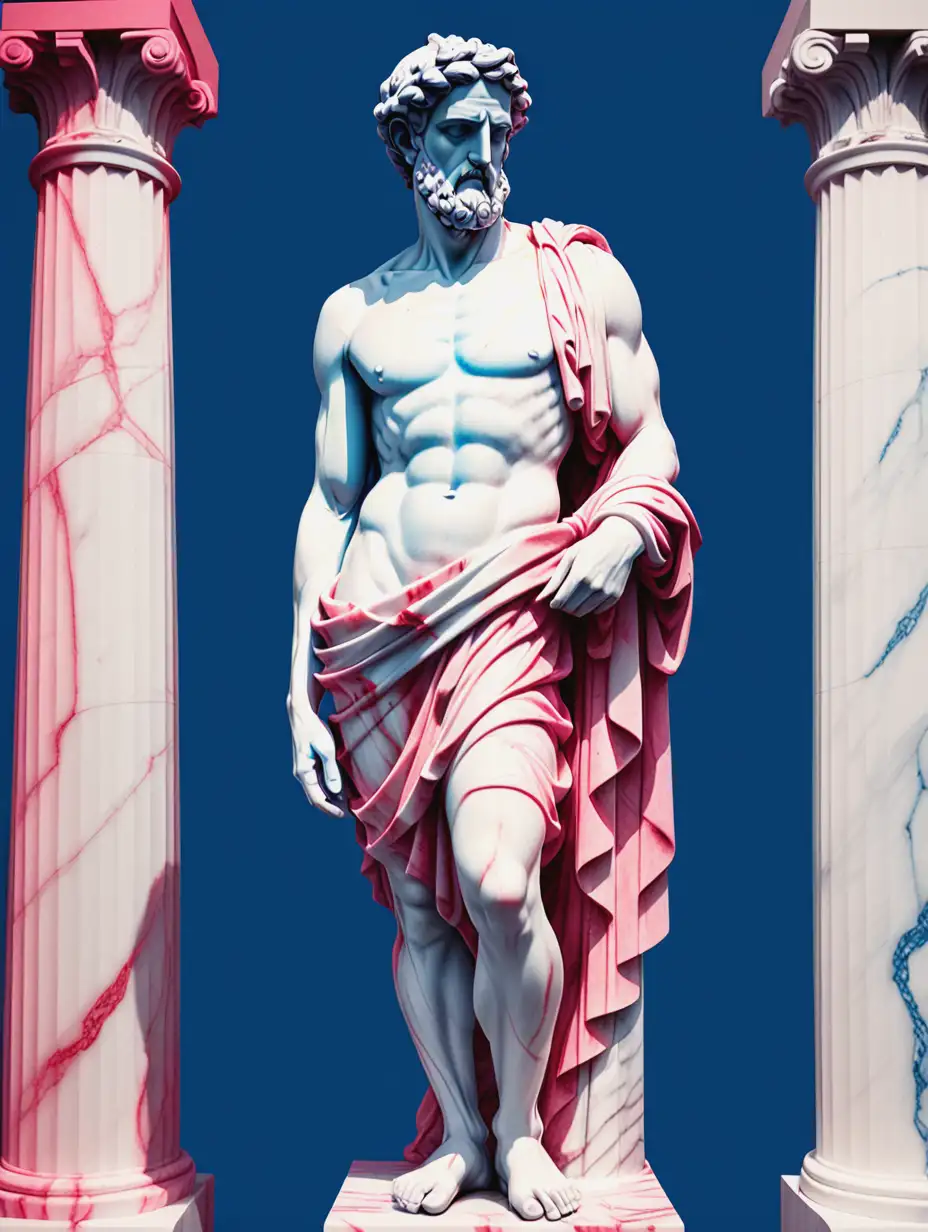 Stoic Greek Man Marble Statue in Deep Risograph Style