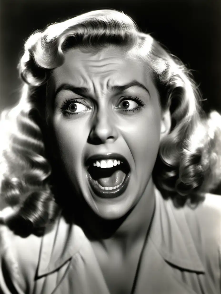 publicity photograph of a caucasian blonde actress screaming in 1948