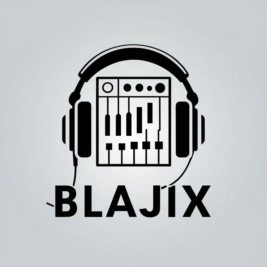 a vector logo design,with the text "BLAJIX", main symbol:headphones with synthesizer,complex,be used in musician industry,clear background